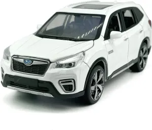 1:30 Scale 2021 Subaru Forester e-Boxer SUV Model Toy Car Metal Diecast Toy Vehicle, Doors Open, Light Sound, Pull Back, Toys for Boys Kids Gifts, Men Collection, Home Office Décor, White