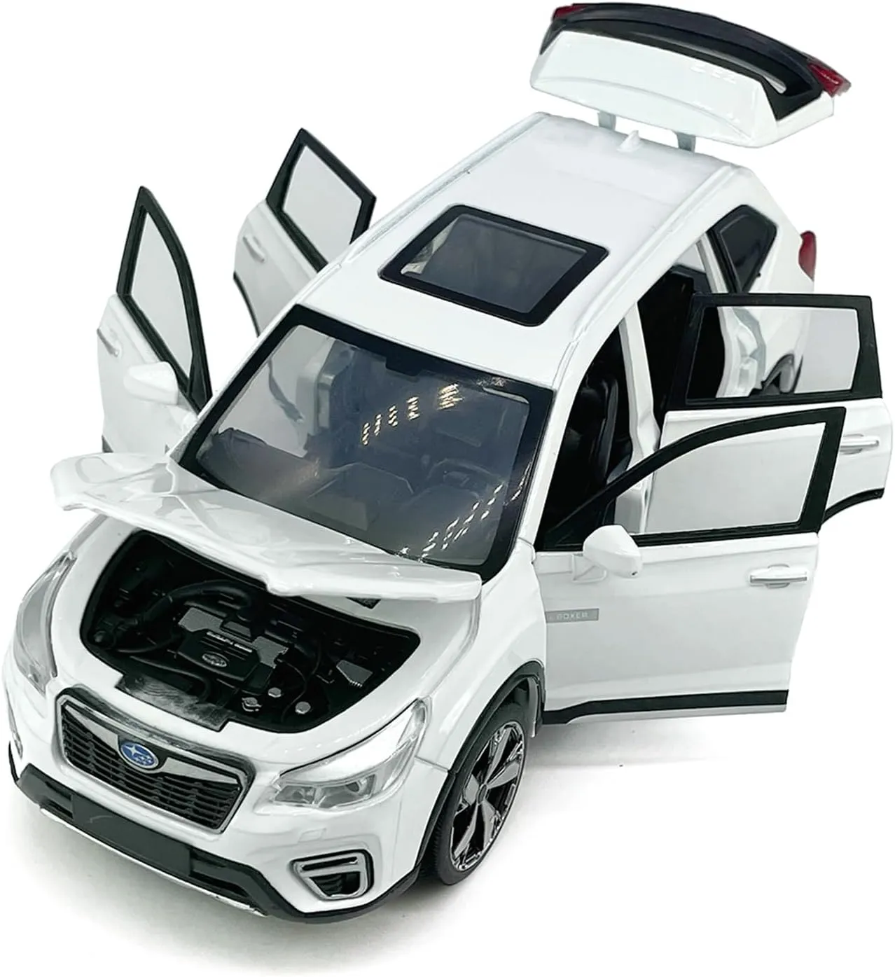1:30 Scale 2021 Subaru Forester e-Boxer SUV Model Toy Car Metal Diecast Toy Vehicle, Doors Open, Light Sound, Pull Back, Toys for Boys Kids Gifts, Men Collection, Home Office Décor, White