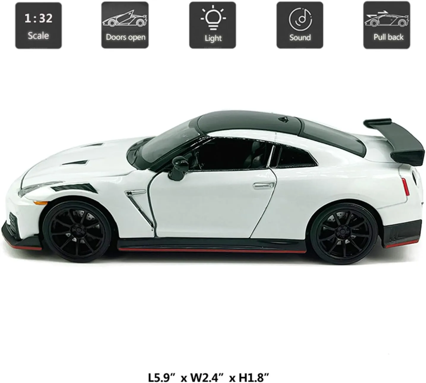 1:32 Scale 2023 Nissan GT-R Nismo (R35) Sports Car Model Toy Car Metal Diecast Toy Vehicle, Doors Open, Light Sound, Pull Back, Toys for Boys Kids Gifts, Men Collection, Home Office Décor, White