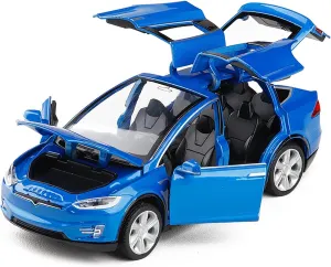 1:32 Scale Car Model X Alloy Diecast Pull Back Electronic Toys with Lights and Music, Mini Vehicles Toys for Kids, Gifts for Boys Girls 4  Years Old(Blue)