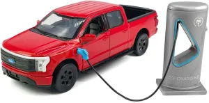1:36 Scale 2022 F-150 EV Lightning Platinum Pickup Truck Model Toy Car Metal Diecast Toy Vehicle, Doors Open, Light Sound, Pull Back, Toys for Boys Kids Gifts, Men Collection, Home Office Décor, red