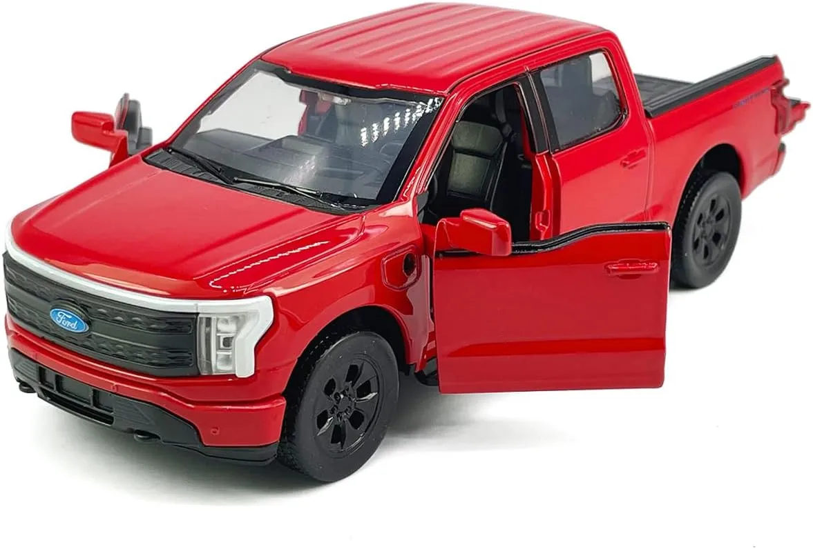 1:36 Scale 2022 F-150 EV Lightning Platinum Pickup Truck Model Toy Car Metal Diecast Toy Vehicle, Doors Open, Light Sound, Pull Back, Toys for Boys Kids Gifts, Men Collection, Home Office Décor, red
