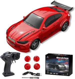 1/64 Scale Drift RC Car, 2.4Ghz Desktop Mini Racing Drift Remote Contrl Car Model, Adjustable Sports Vehicle Hobby Gift for Adults