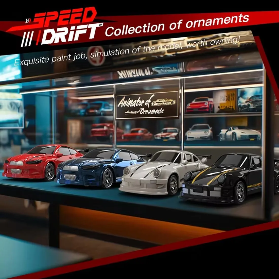 1/64 Scale Drift RC Car, 2.4Ghz Desktop Mini Racing Drift Remote Contrl Car Model, Adjustable Sports Vehicle Hobby Gift for Adults
