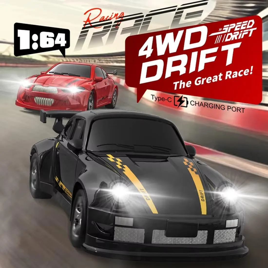 1/64 Scale Micro Drift Car, 2.4G Proportional Control 4WD RC Racing Car, Realistic Linear Speed Control Toy Car for Hobbyist