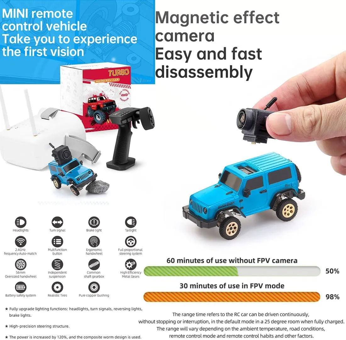 1/64 Scale RC Mini Drift Car, 2.4G Romote Control Off-Road Climbing Car, 4WD Electric Racing Vehicle Model with LED Gift for Adult (RTR Standard Version)