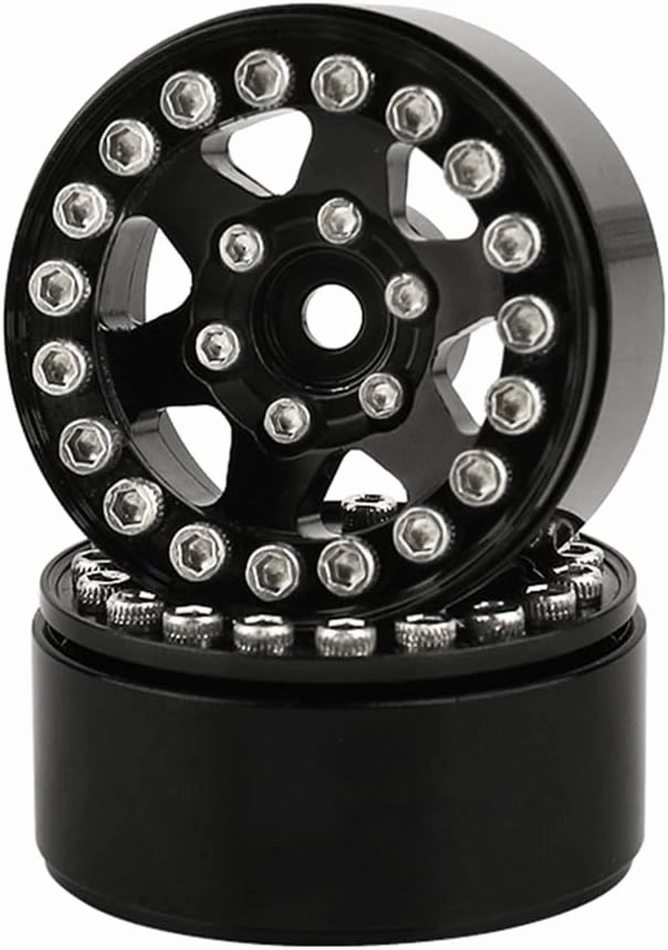 1.0 Wheel Rims RC Metal Beadlock Wheels Rims for All 1/24 Scale FCX24 Axial SCX24 Deadbolt AX24 1/18 TRX4M RC Crawler Car Upgrades Accessories (Star Shape-Black)