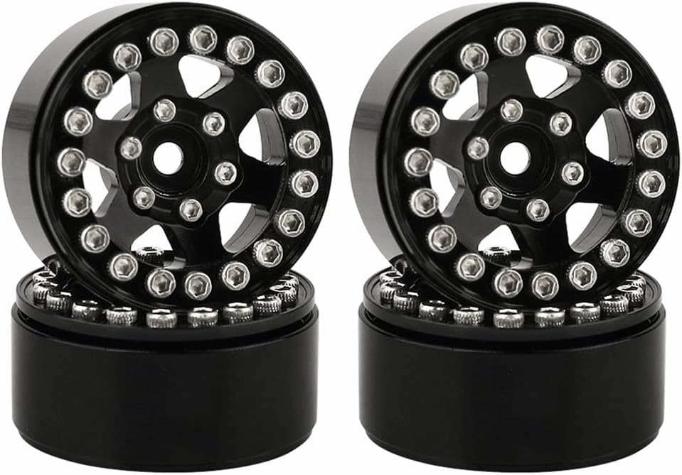 1.0 Wheel Rims RC Metal Beadlock Wheels Rims for All 1/24 Scale FCX24 Axial SCX24 Deadbolt AX24 1/18 TRX4M RC Crawler Car Upgrades Accessories (Star Shape-Black)