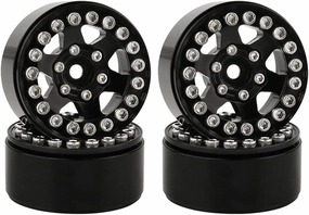 1.0 Wheel Rims RC Metal Beadlock Wheels Rims for All 1/24 Scale FCX24 Axial SCX24 Deadbolt AX24 1/18 TRX4M RC Crawler Car Upgrades Accessories (Star Shape-Black)