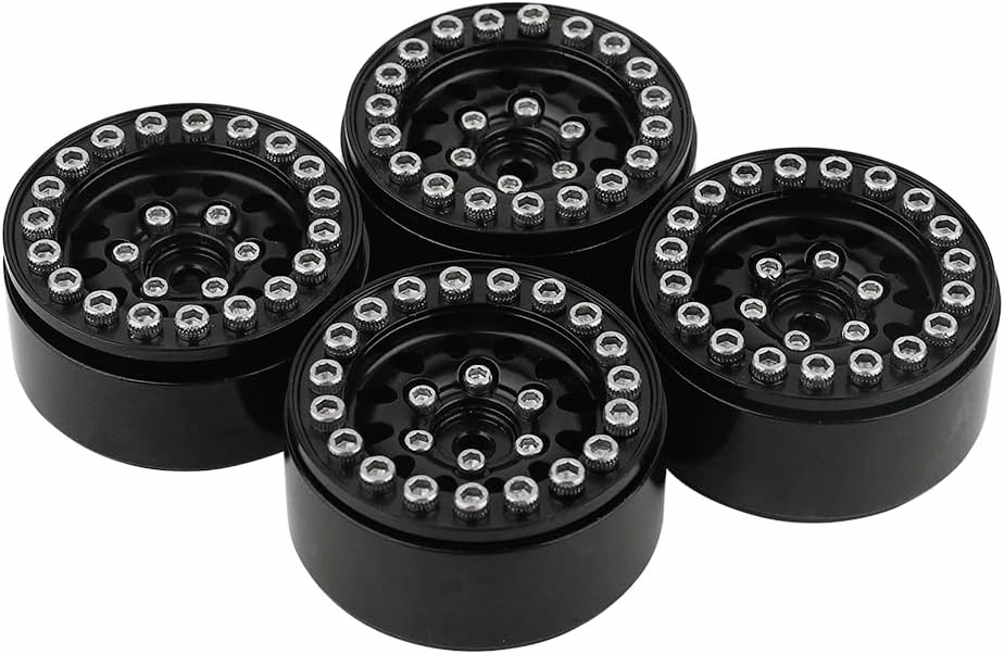 1.0 Wheel Rims RC Metal Beadlock Wheels Rims for All 1/24 Scale FCX24 Axial SCX24 Deadbolt AX24 1/18 TRX4M RC Crawler Car Upgrades Accessories (Star Shape-Black)