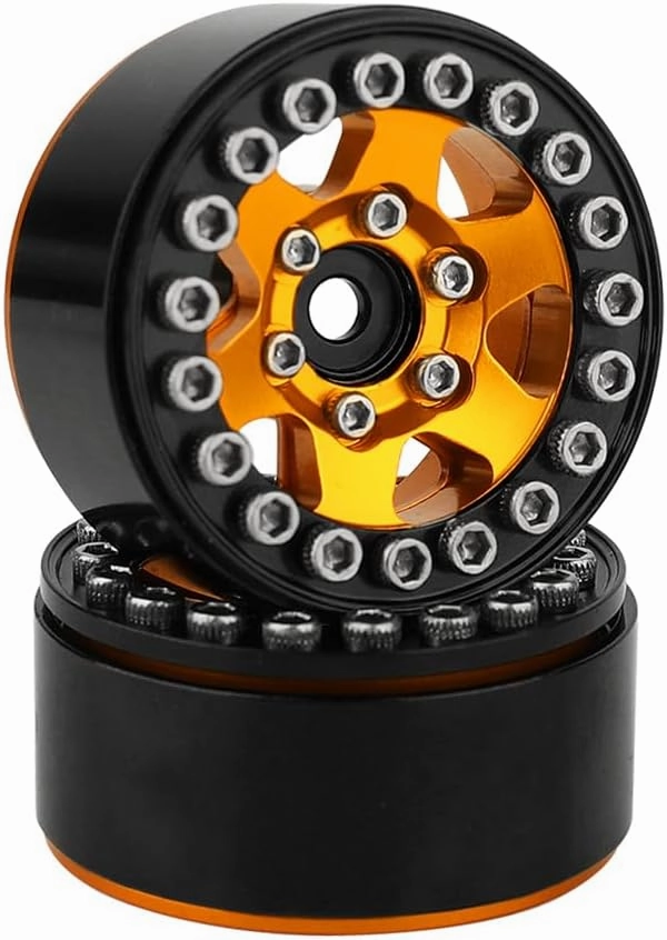 1.0 Wheel Rims RC Metal Beadlock Wheels Rims for All 1/24 Scale FCX24 Axial SCX24 Deadbolt AX24 1/18 TRX4M RC Crawler Car Upgrades Accessories (Star Shape-Orange)