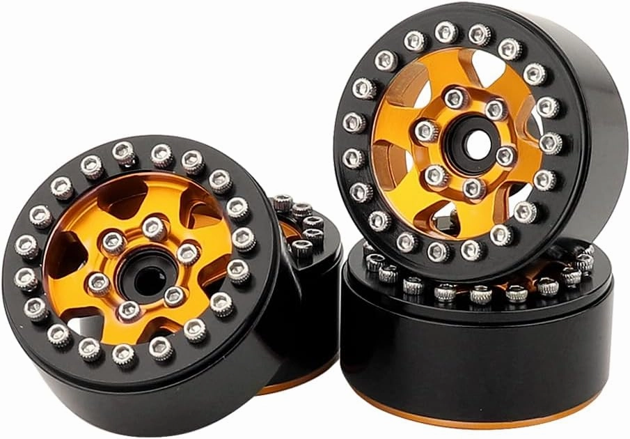 1.0 Wheel Rims RC Metal Beadlock Wheels Rims for All 1/24 Scale FCX24 Axial SCX24 Deadbolt AX24 1/18 TRX4M RC Crawler Car Upgrades Accessories (Star Shape-Orange)
