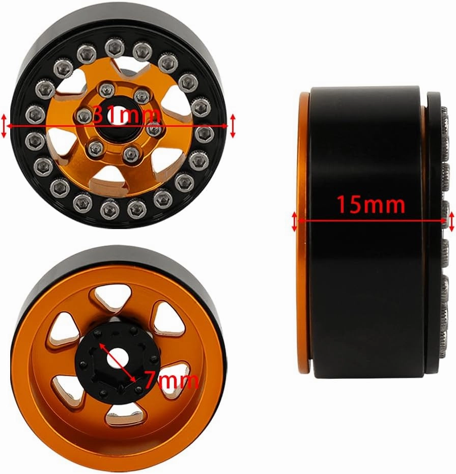 1.0 Wheel Rims RC Metal Beadlock Wheels Rims for All 1/24 Scale FCX24 Axial SCX24 Deadbolt AX24 1/18 TRX4M RC Crawler Car Upgrades Accessories (Star Shape-Orange)