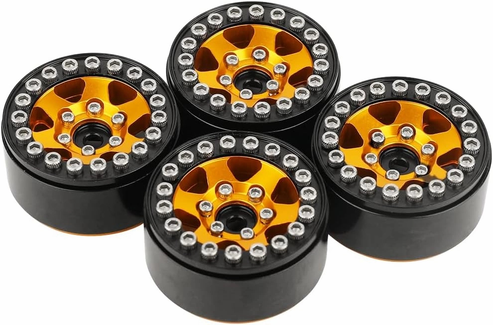 1.0 Wheel Rims RC Metal Beadlock Wheels Rims for All 1/24 Scale FCX24 Axial SCX24 Deadbolt AX24 1/18 TRX4M RC Crawler Car Upgrades Accessories (Star Shape-Orange)
