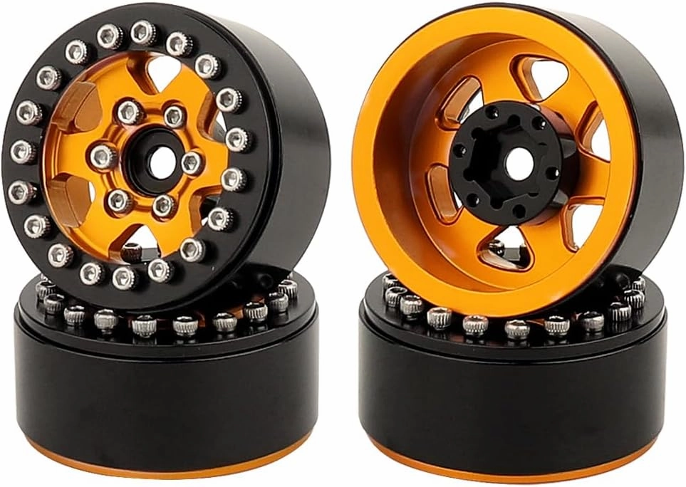 1.0 Wheel Rims RC Metal Beadlock Wheels Rims for All 1/24 Scale FCX24 Axial SCX24 Deadbolt AX24 1/18 TRX4M RC Crawler Car Upgrades Accessories (Star Shape-Orange)