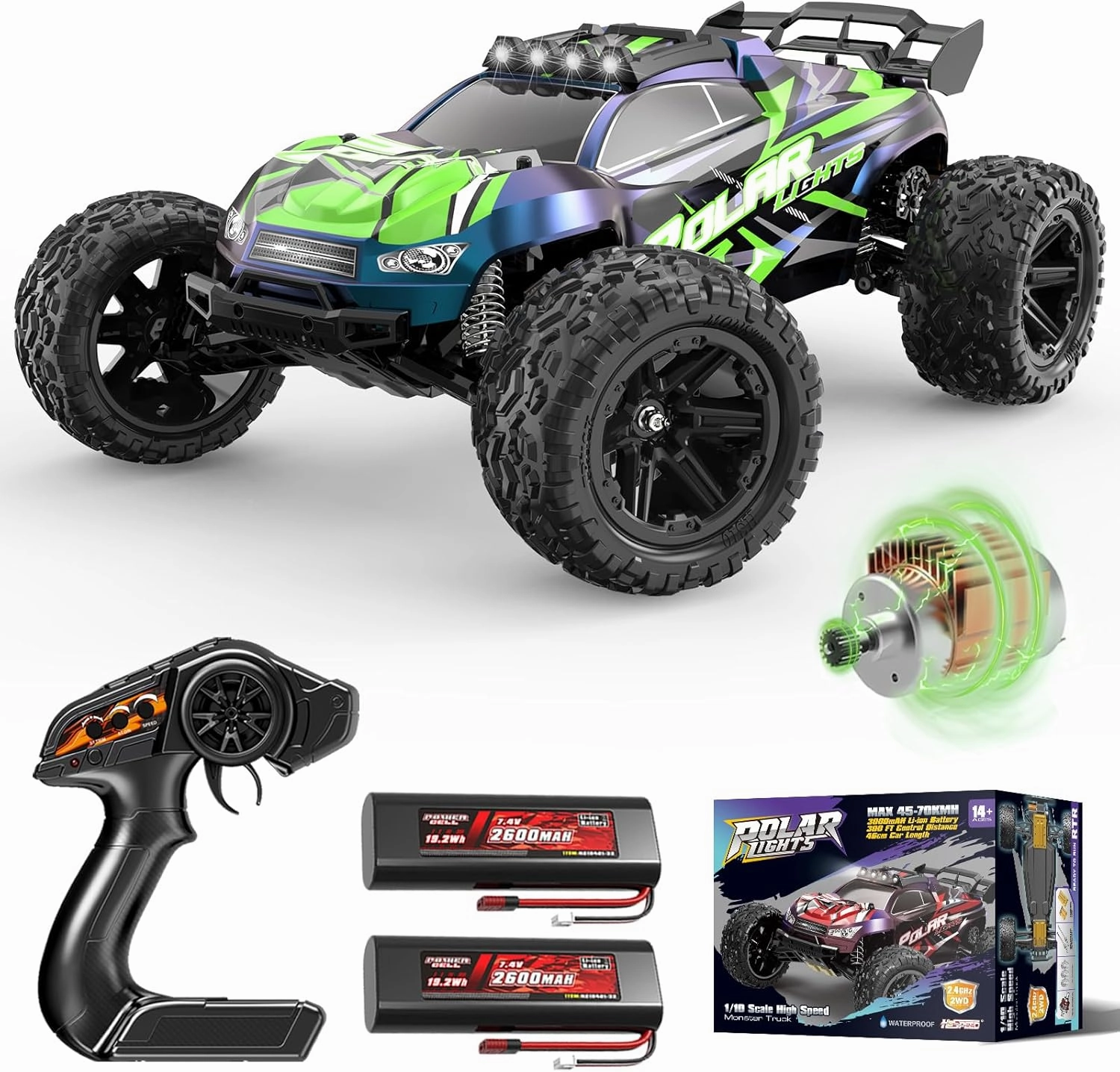 1:10 Big Rc Cars 18-Inch,Fast Remote Control Car Trucks,45 KM/H RC Off-Road Electric Truck, Includes 2 Rechargeable 2600mAh Batteries, Rc Cars for Adults & Boys