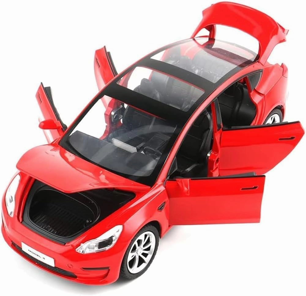 1/24 Scale Diecast Car Model 3, Alloy Diecast Toy Cars Pull Back Toys with Sound & Light, Vehicles Toys for Kids Gift Car Lovers Collection (1/24 Model 3 -Red)