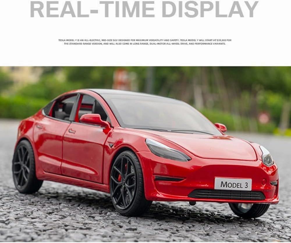 1/24 Scale Diecast Car Model 3, Alloy Diecast Toy Cars Pull Back Toys with Sound & Light, Vehicles Toys for Kids Gift Car Lovers Collection (1/24 Model 3 -Red)