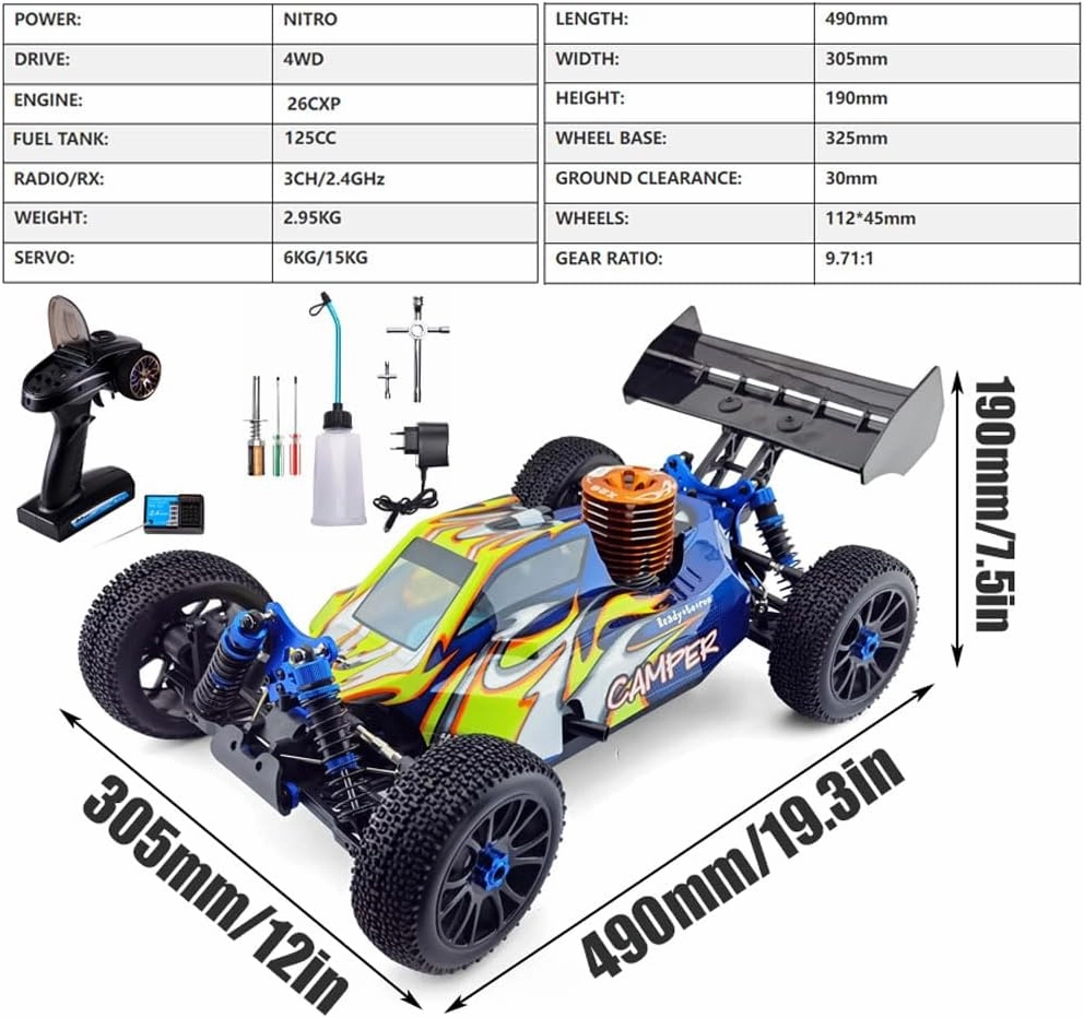 1/8 Nitro RC Truck For Adult 90KM/H 4WD Nitro Gas Powered RC Car 94970 26CXP Engine Fast Speed Remote Control Truck RTR Hobby Racing Vehicle Methanol Fuel Off-road Short Course Crawler (Green)