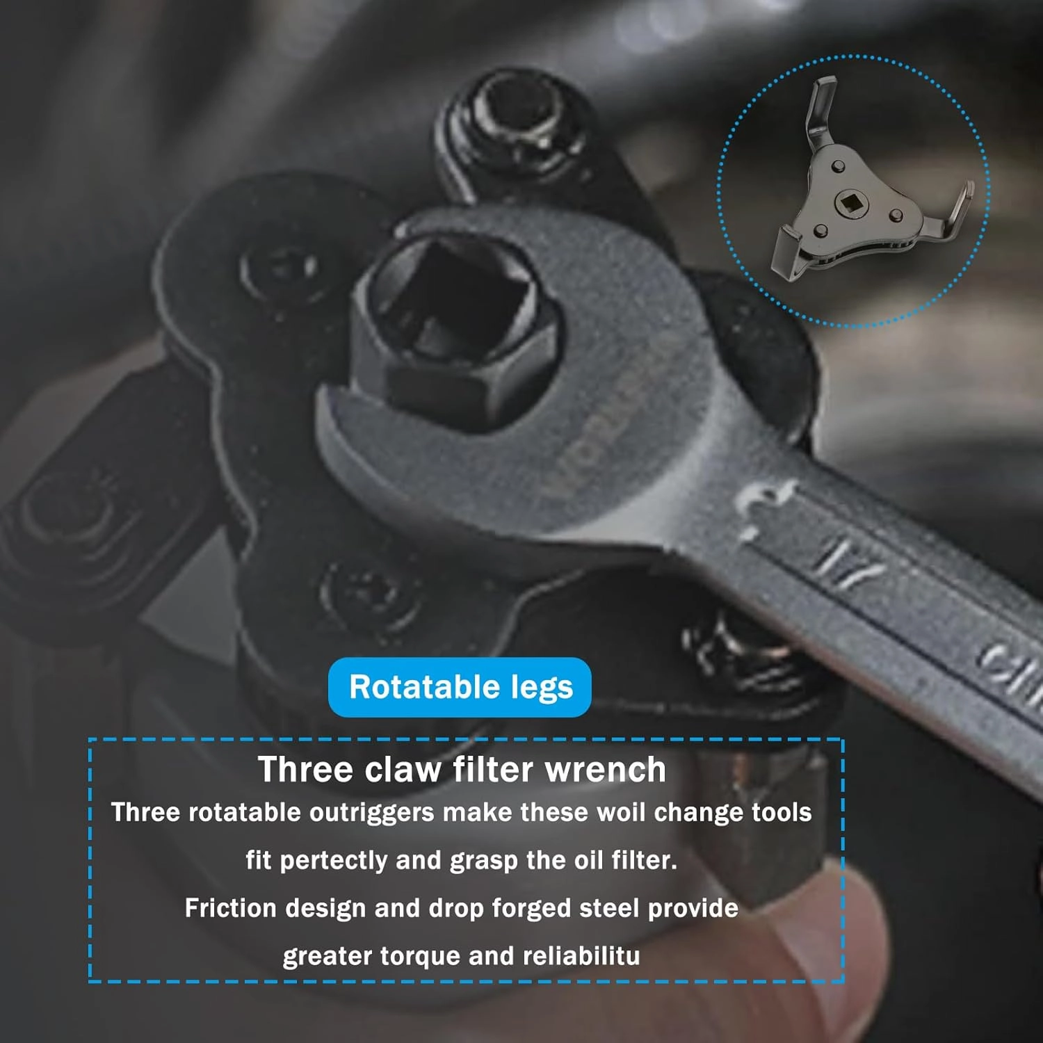 1 PC Car Oil Filter Wrench, 1/2 Metal Heavy Duty Adjustable Filter Change Set, Multifunctal Three-claw Vehicle Oil Filter Wrench Maintenance Accessories for Engine (Black & White)