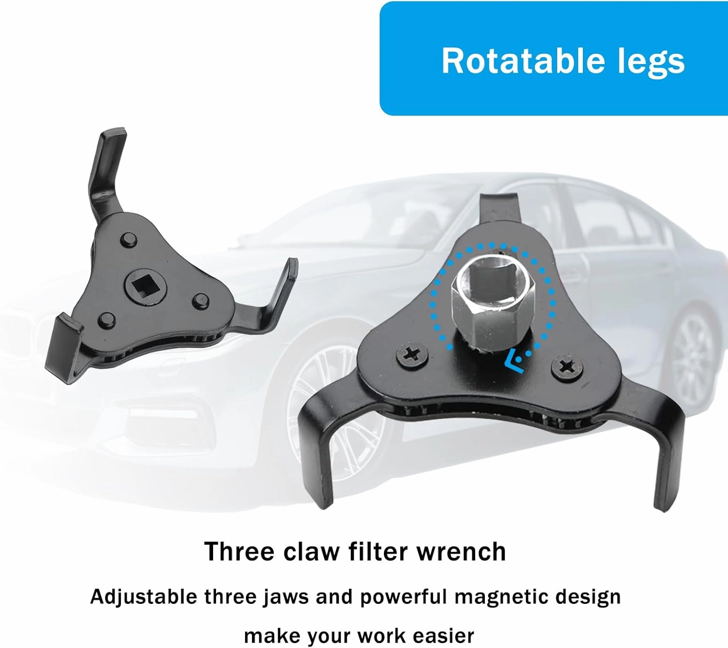 1 PC Car Oil Filter Wrench, 1/2 Metal Heavy Duty Adjustable Filter Change Set, Multifunctal Three-claw Vehicle Oil Filter Wrench Maintenance Accessories for Engine (Black & White)