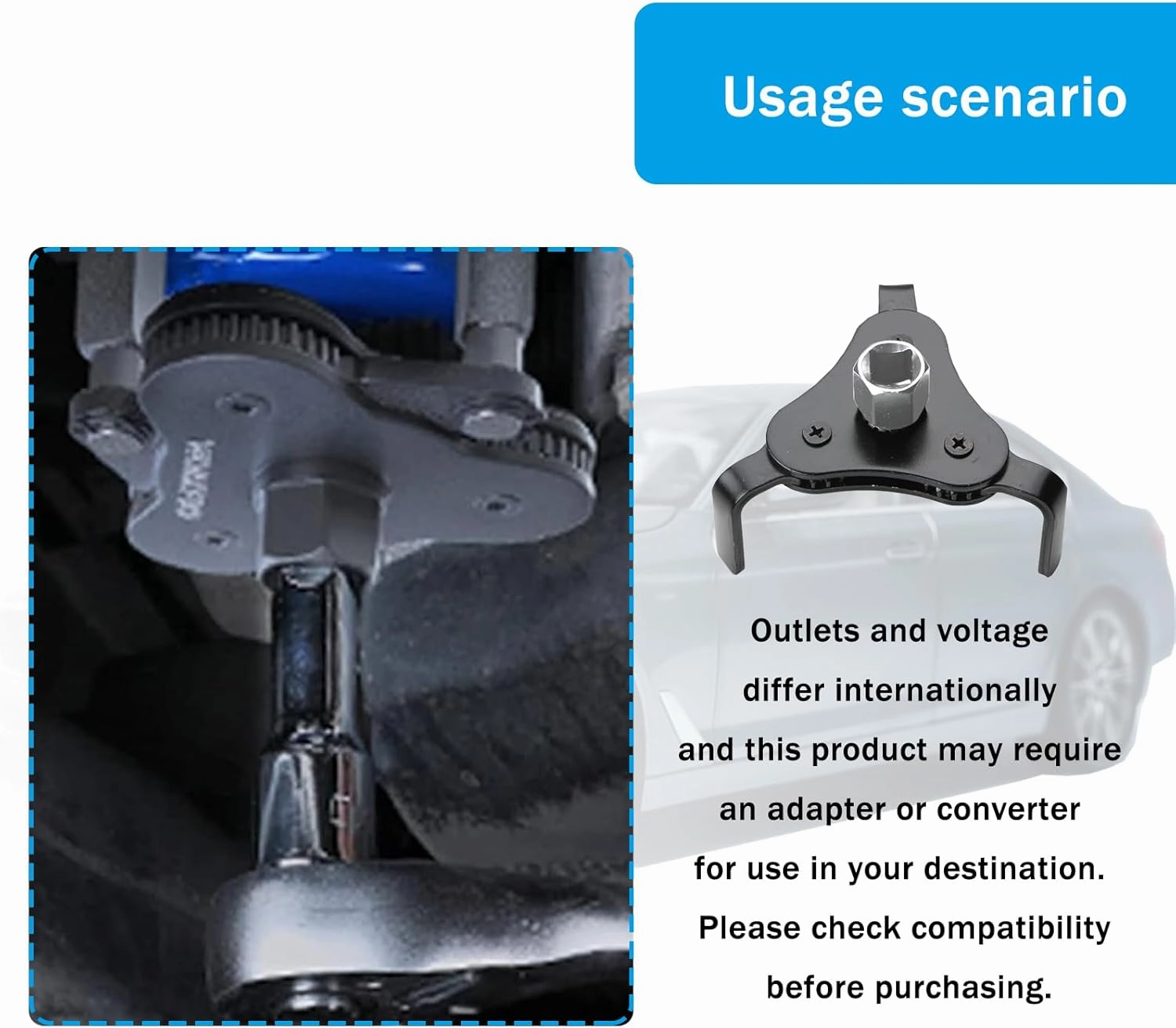 1 PC Car Oil Filter Wrench, 1/2 Metal Heavy Duty Adjustable Filter Change Set, Multifunctal Three-claw Vehicle Oil Filter Wrench Maintenance Accessories for Engine (Black & White)
