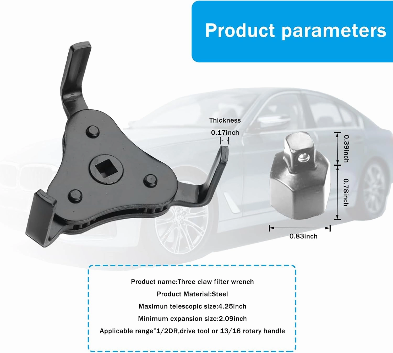 1 PC Car Oil Filter Wrench, 1/2 Metal Heavy Duty Adjustable Filter Change Set, Multifunctal Three-claw Vehicle Oil Filter Wrench Maintenance Accessories for Engine (Black & White)