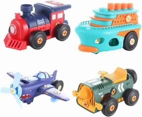 1Set DIY Assemble Electric Set for Vintage Train and Airplane Playthings Funny Disassemble Screw Nut Building for Boys and Present for Creative Play