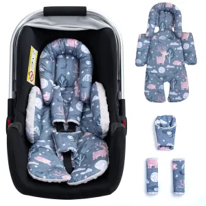 2-1 Thickened Carseat Head & Body Support for Infant, Mink Newborn Car Seat Insert with Strap Pads Protector, Adjustable Infant Car Seat Head Support for Girls Boys, Travel Car Seat Cushion for Baby