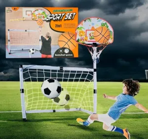 2-in-1 Dinosaur Sport Set for Kids – Basketball Hoop & Soccer Goal Combo with Balls | Indoor & Outdoor Sports Toy for Boys & Girls Ages 3  | Fun Toddler Activity Set for Backyard, Playroom & Parties