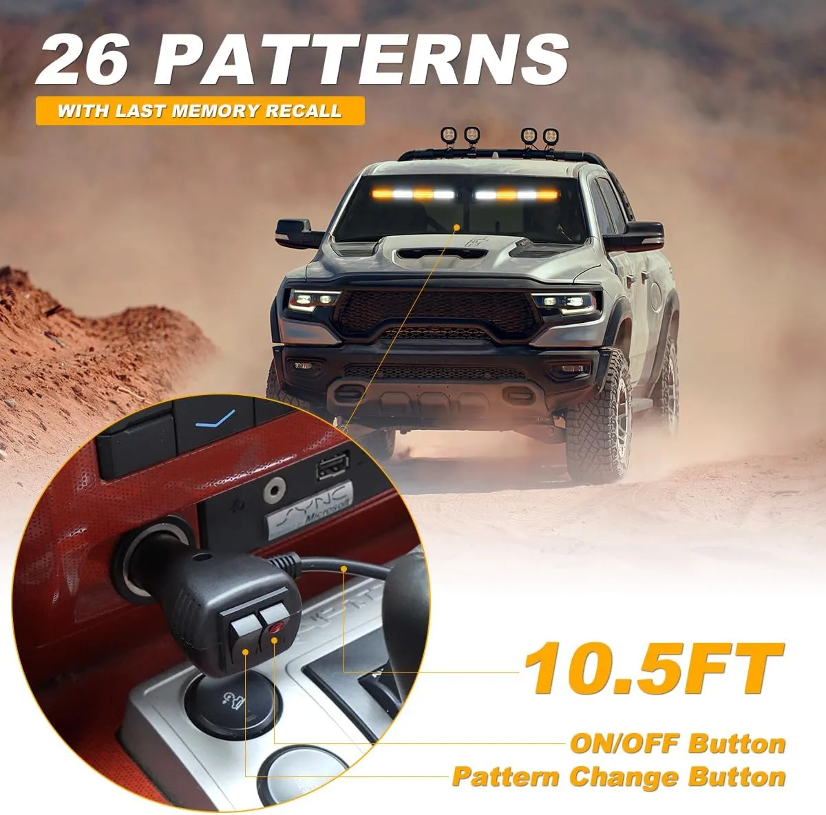 2 in 1 Emergency Strobe Traffic Advisor Light Bar Amber White Warning Hazard Safety Interior Windshield Dash Lights Emergency Lights for Trucks Construction 2x17.7, Amber/White