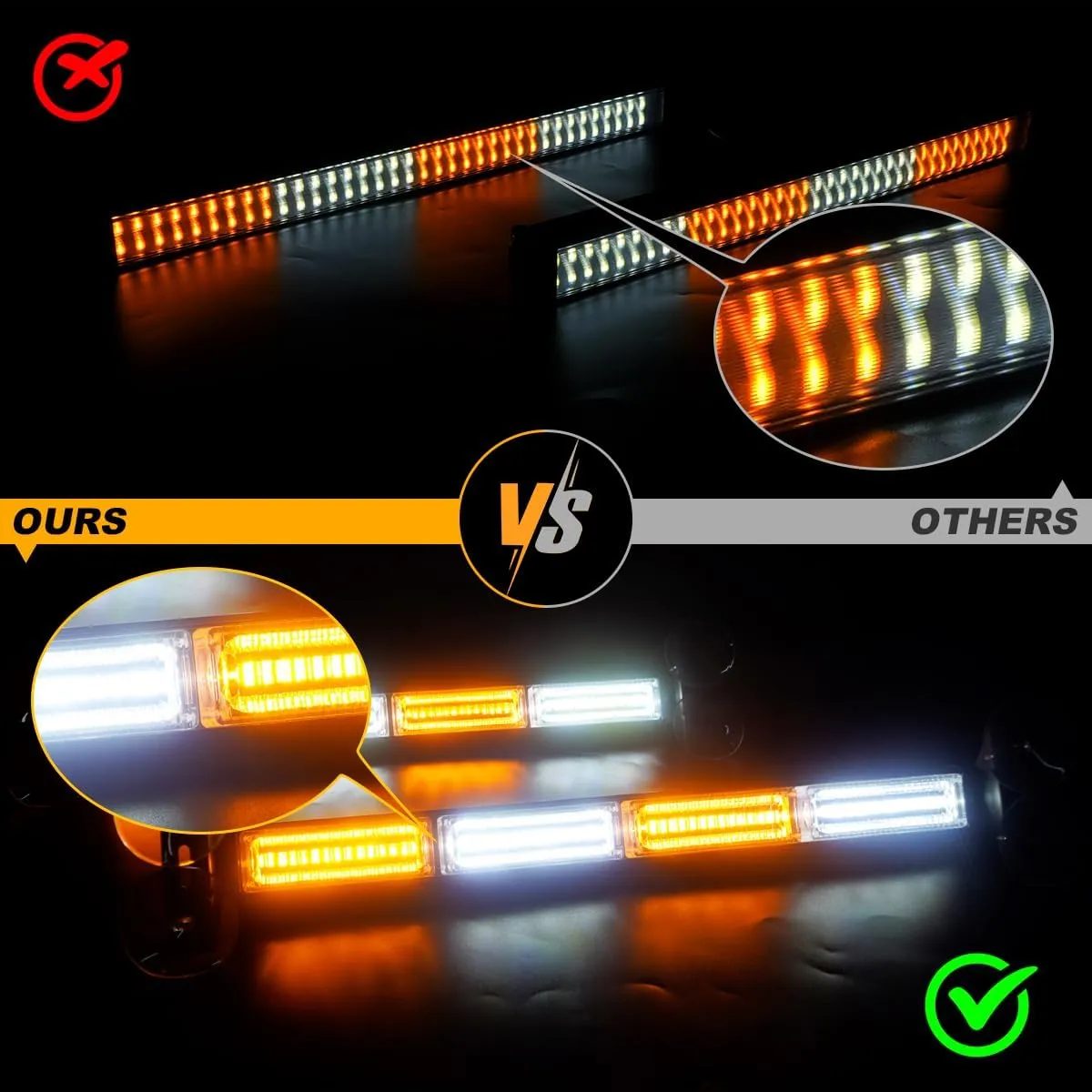 2 in 1 Emergency Strobe Traffic Advisor Light Bar Amber White Warning Hazard Safety Interior Windshield Dash Lights Emergency Lights for Trucks Construction 2x17.7, Amber/White