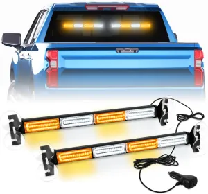 2 in 1 Emergency Strobe Traffic Advisor Light Bar Amber White Warning Hazard Safety Interior Windshield Dash Lights Emergency Lights for Trucks Construction 2x17.7, Amber/White