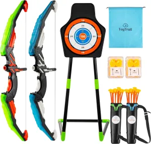 2 Pack Bow and Arrow for Kids 8-12 | LED Light-Up with 2 Bows, 20 Suction Cup Arrows & 1 Drawstring Bag | Kids Bow and Arrow Set Ages 4-10 |Activity Toys for Christmas & Birthday Gifts