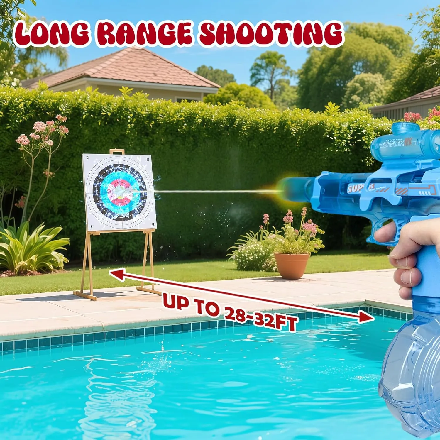 2 Pack Electric Water Gun with LED Light, Rechargeable Battery,Water Blaster Squirt Guns for Kids Adults Range Up to 32 ft,Outdoor Summer Water Toys (Black and Blue)