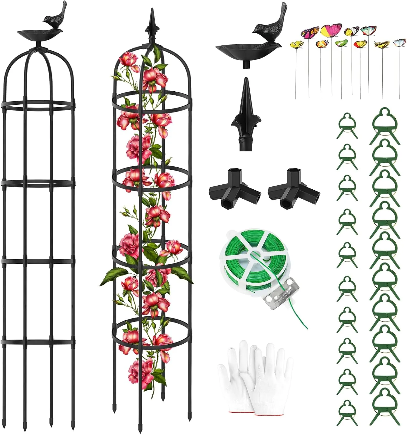 2 Pack Garden Obelisk Trellis for Climbing Plants Outdoor 6.6ft - 78", Rustproof PE Coated Metal Plant Cages & Supports, Heavy Duty Round Garden Trellis for Indoor Flowers, Pots, Vines