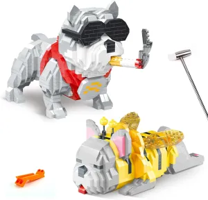 2 Packs Micro Brick Building Toys, French Bulldog & Bully Pit Bull, Mini Building Blocks Cute Animal Set, Pets Growth Record The World's Smallest Building Block Set