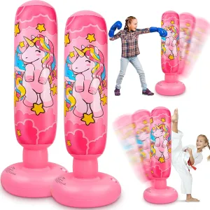 2 Pcs 47" Kids Punching Bag Girls Stable Inflatable Boxing Bag Unicorn Heavy Punch with Instant Bounce Back Movement Kids Workout Equipment Karate Gifts for Girls Karate Taekwond