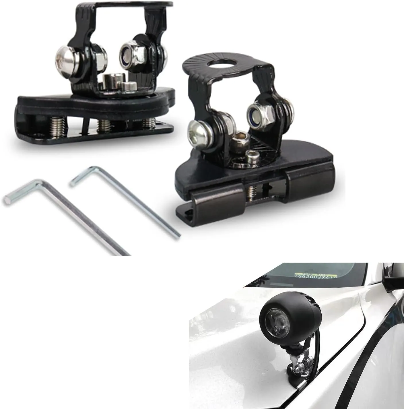 2 PCS Car Grille LED Light Base Mounting Bracket, Angle-Adjustable Shock-Absorbing Hood Spotlight Non-Destructive Bracket, Car Auxiliary Fixing Accessories, Suitable for Most Car Models (Black)