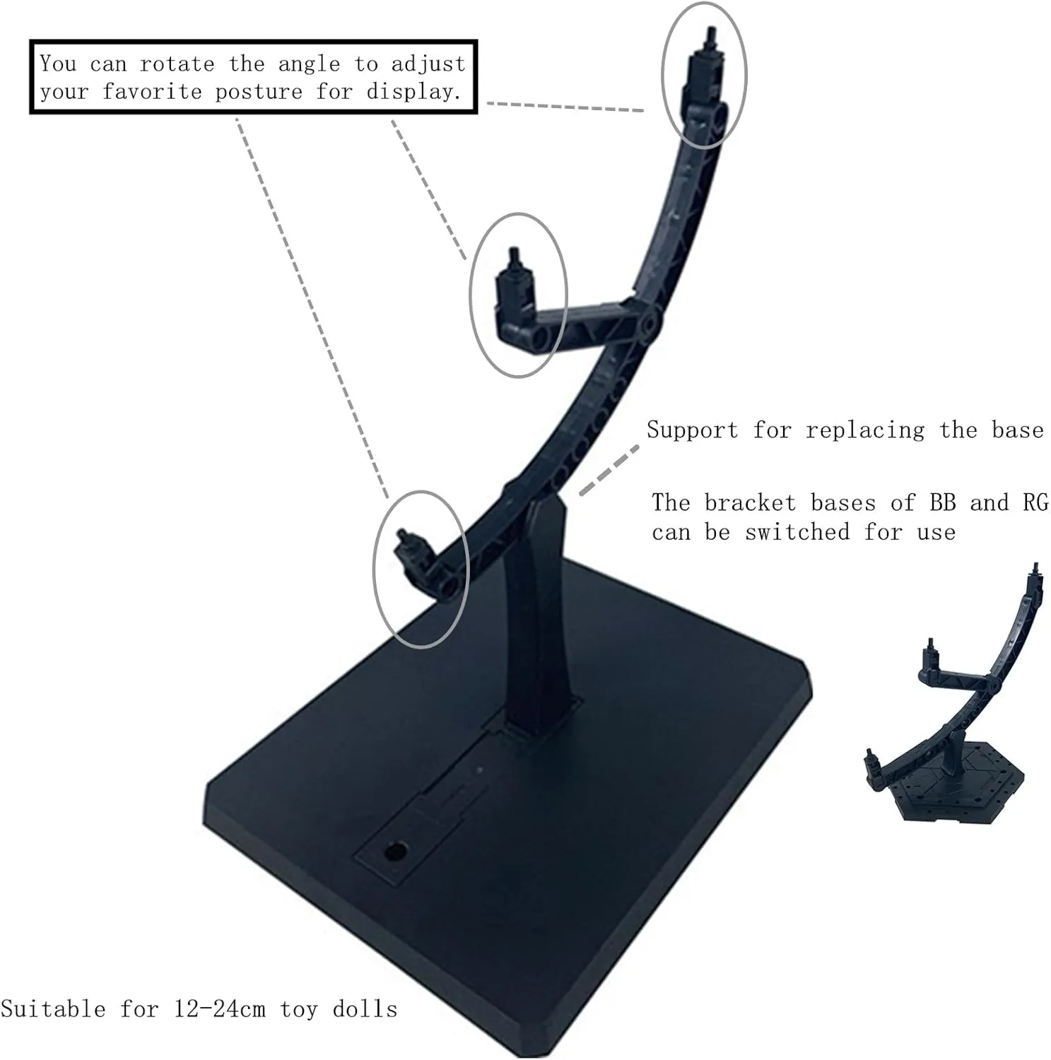 2-Pieces Action Figure Display Stand, Adjustable Model Kit Base, Display Stand Suitable For Gundam Models And 1/144 HG RG BB Action Characters, Black (2 BB)