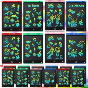 20 Pcs LCD Writing Tablet for Kids 10 Inch Electronic Doodle Board Colorful Screen Doodle Board Erasable Pad Drawing Pad for Kids Toddler 6 Years Old Educational Learning Toy (Black Screen)