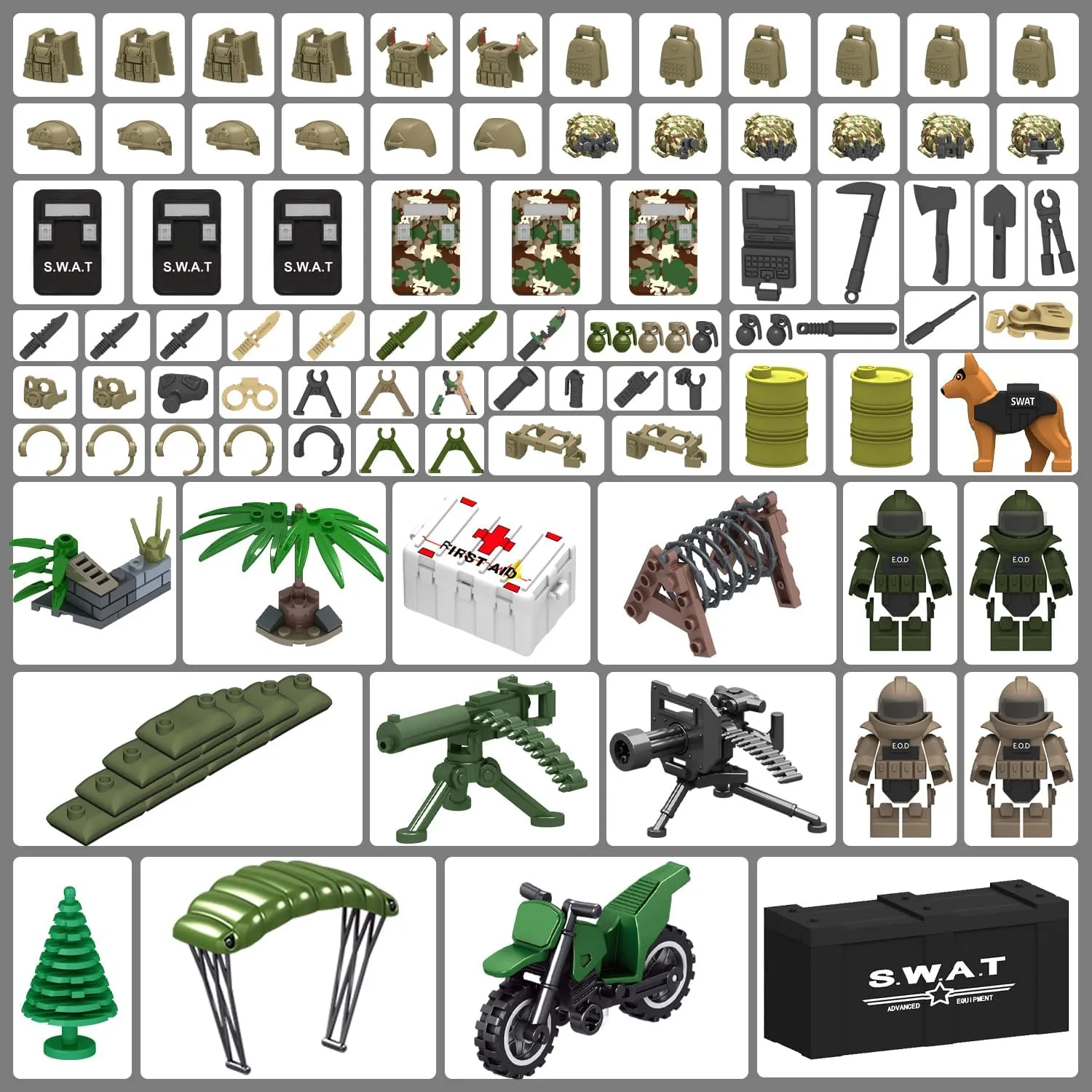 200  Pcs Military Weapon Pack Accessories Toys Kits,STEM Military Soldier Style Weapon Sets,Swat Team Building Block Toys,Army Equipment Gear Sets,Christmas Birthday Gift for Boys,Teens,Adults