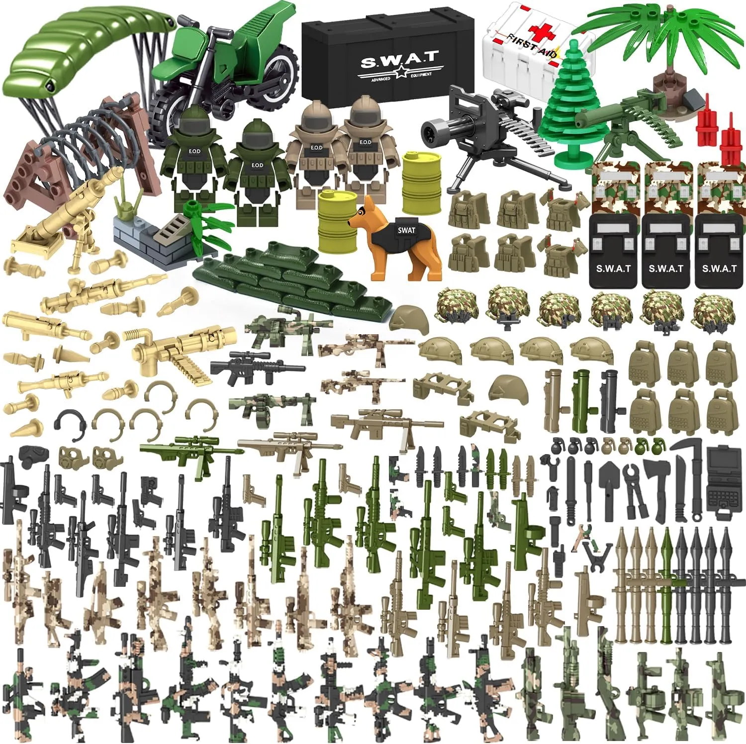 200  Pcs Military Weapon Pack Accessories Toys Kits,STEM Military Soldier Style Weapon Sets,Swat Team Building Block Toys,Army Equipment Gear Sets,Christmas Birthday Gift for Boys,Teens,Adults