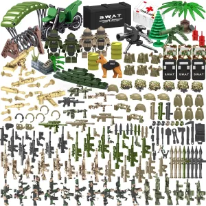200  Pcs Military Weapon Pack Accessories Toys Kits,STEM Military Soldier Style Weapon Sets,Swat Team Building Block Toys,Army Equipment Gear Sets,Christmas Birthday Gift for Boys,Teens,Adults