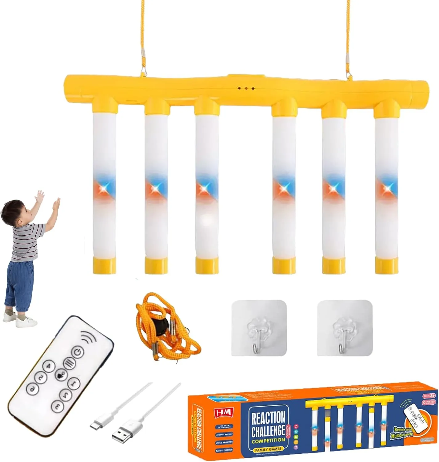2025 Upgrade Reflex Challenge Game,Hand Eye Coordination Training Toy,Drop Stick Game,Reaction Training,Catching Sticks Game,Adjustable Speed Catching Game (Yellow)