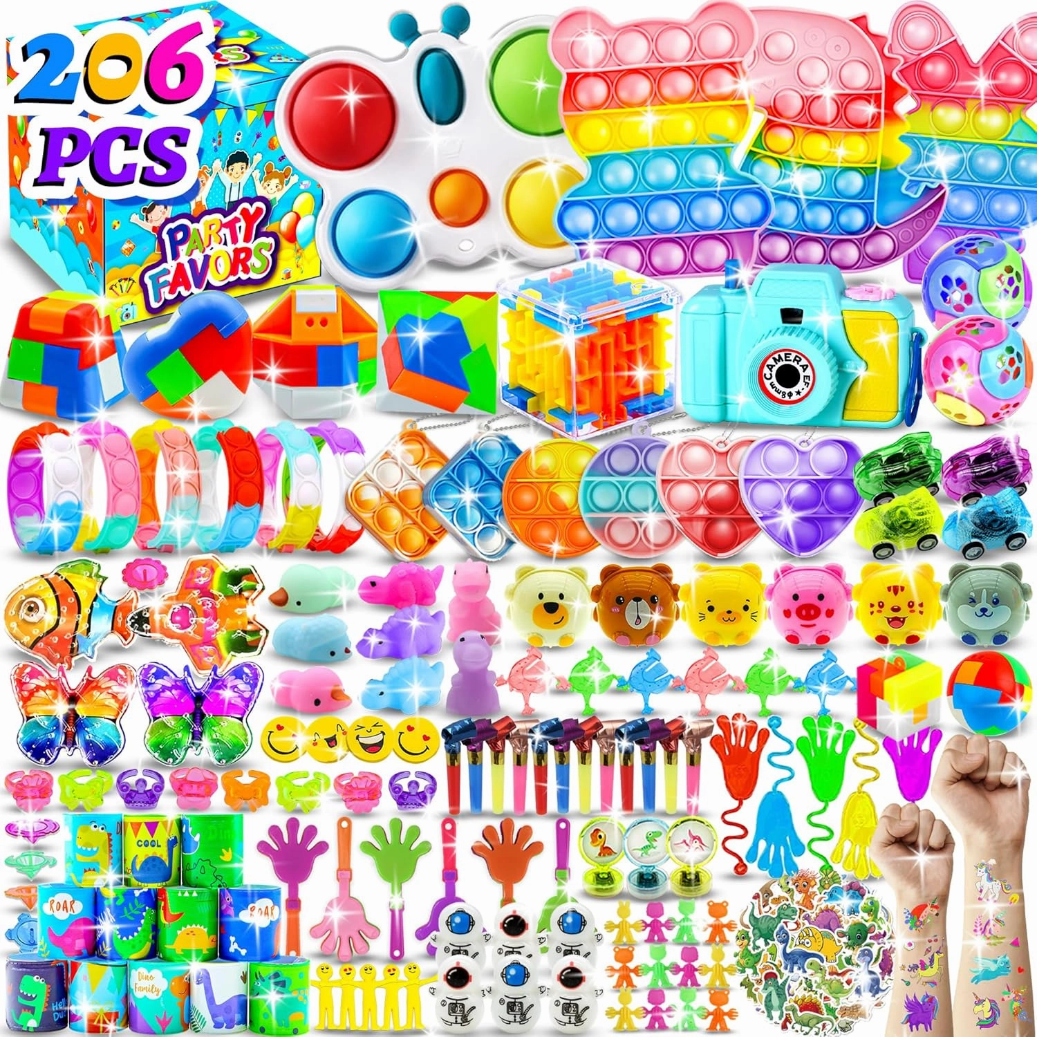 206 PCS Party Favors for Kids 3-5 4-8-12, Fidget Toys Pack Birthday Bulk Goodie Bag Stuffers, Treasure Box Toys for Classroom Prizes for Kids
