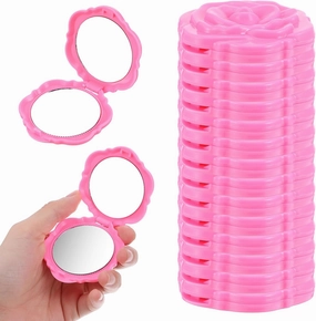 20 Pack Rose Compact Mirror Pink Compact Mirror Bulk Plastic Portable Foldable Flower Makeup Mirrors Mini Mirrors Bulk for Bridal Bridesmaids Wedding Shower Pink Party Favors for Women Girls