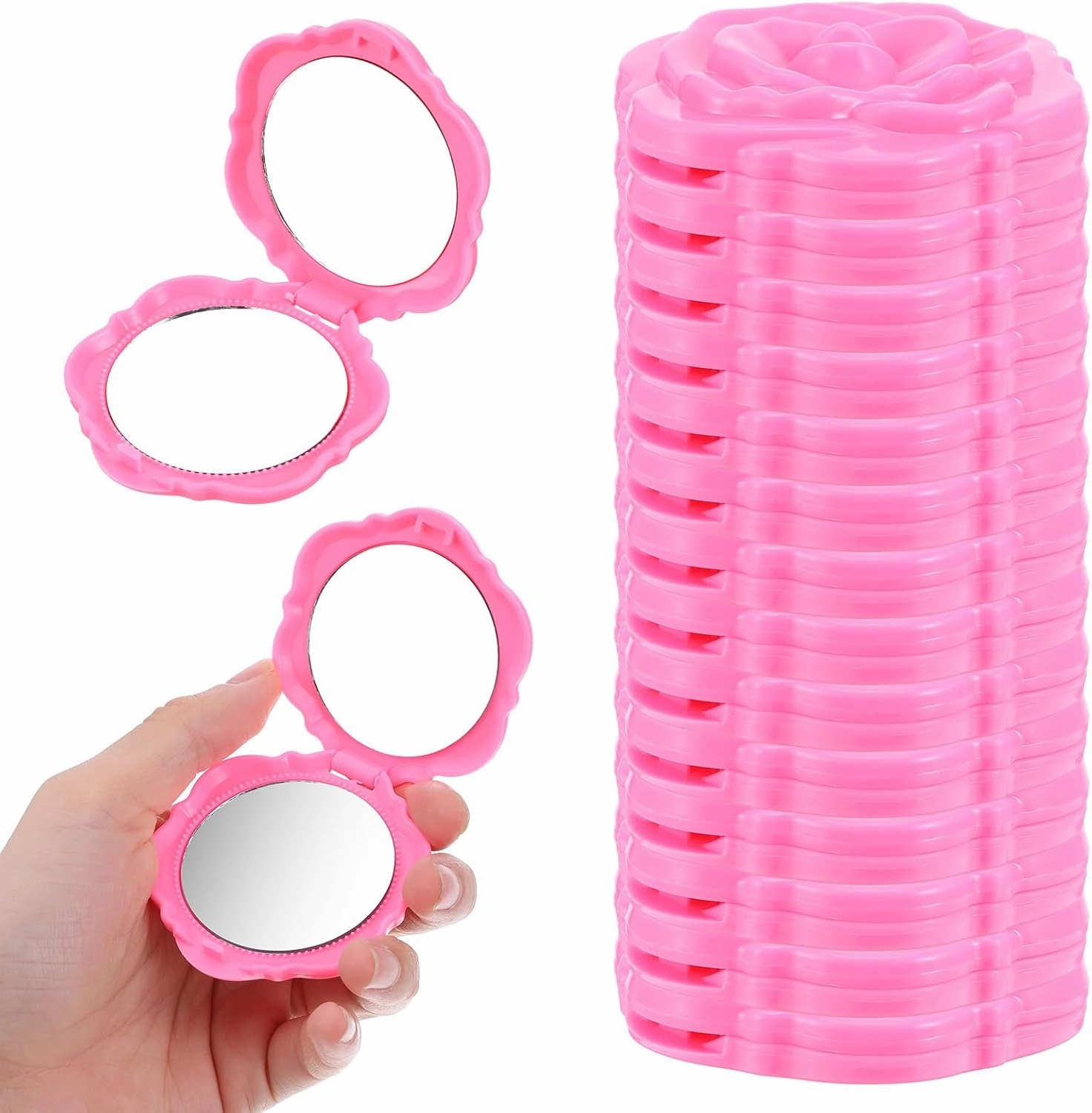 20 Pack Rose Compact Mirror Pink Compact Mirror Bulk Plastic Portable Foldable Flower Makeup Mirrors Mini Mirrors Bulk for Bridal Bridesmaids Wedding Shower Pink Party Favors for Women Girls