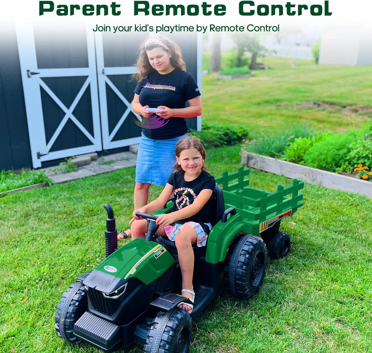 24 Volt Ride on Tractor for Kids 4-8, 24V 9Ah Ride on Toy Car for Big Kids with Parental Remote, 400W Motor - Green