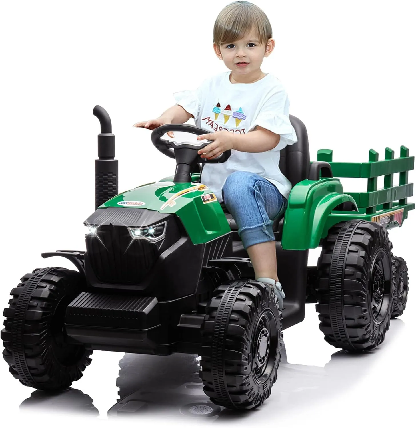 24 Volt Ride on Tractor for Kids 4-8, 24V 9Ah Ride on Toy Car for Big Kids with Parental Remote, 400W Motor - Green